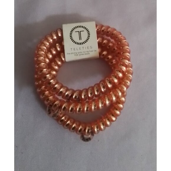 Millennial Pink Teleties Strong Grip Elastic Hair Ties Set Of 3 - Picture 1 of 3